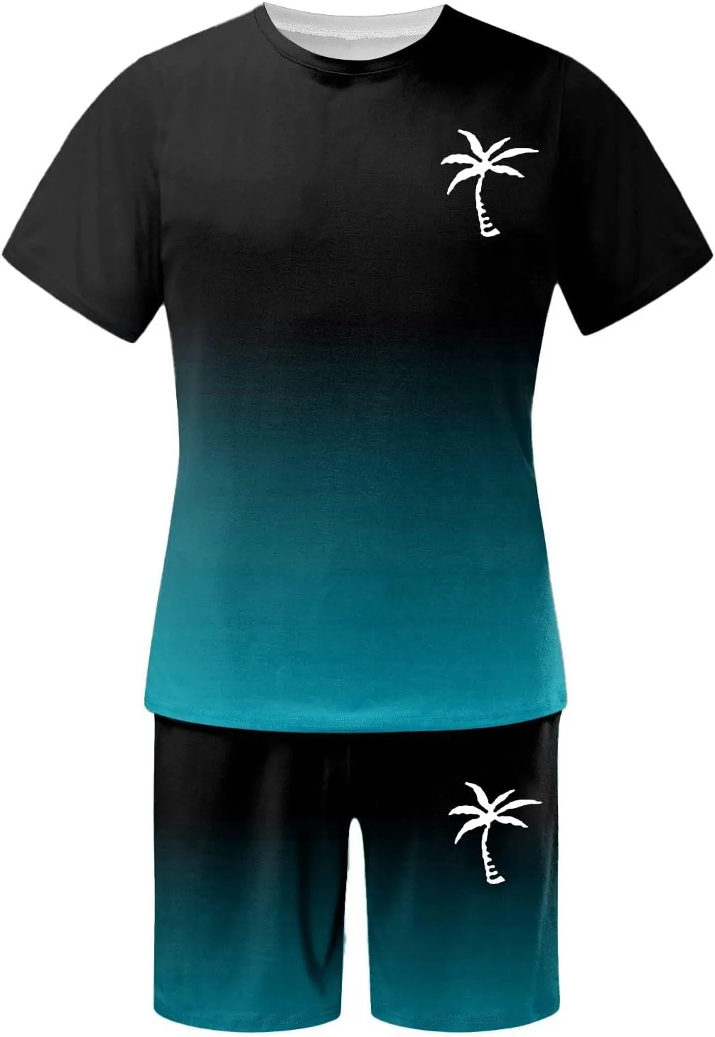 Track Suits for Men Set Short Sleeve Coconut Tree Print Gradient Shirt and Shorts 2 Piece Outfits Summer Casual Workout Sets