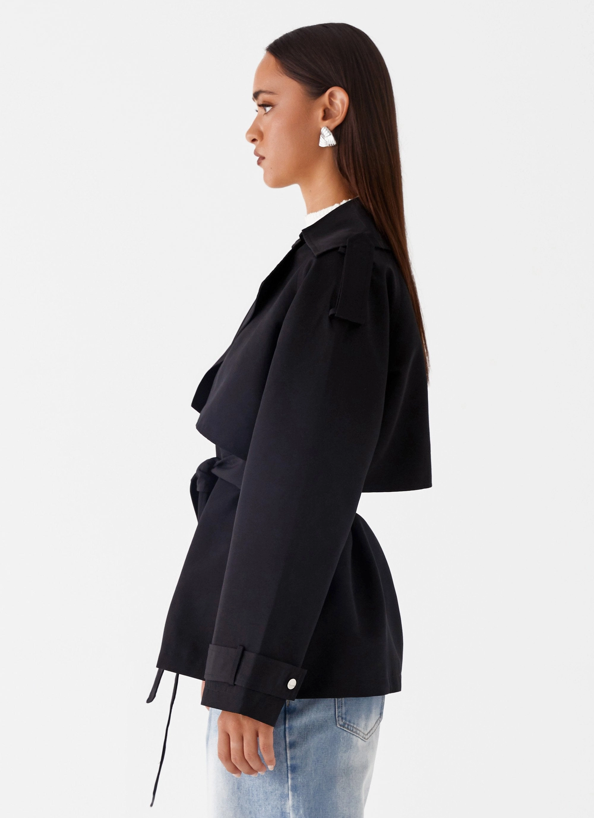 Layered Cuff System SnapFastenings Ace Of Spades Cropped Trench Coat - Black