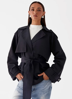 Airtight Seam Sealing Windproof Thermal Shell Ace Of Spades Cropped Trench Coat - Black