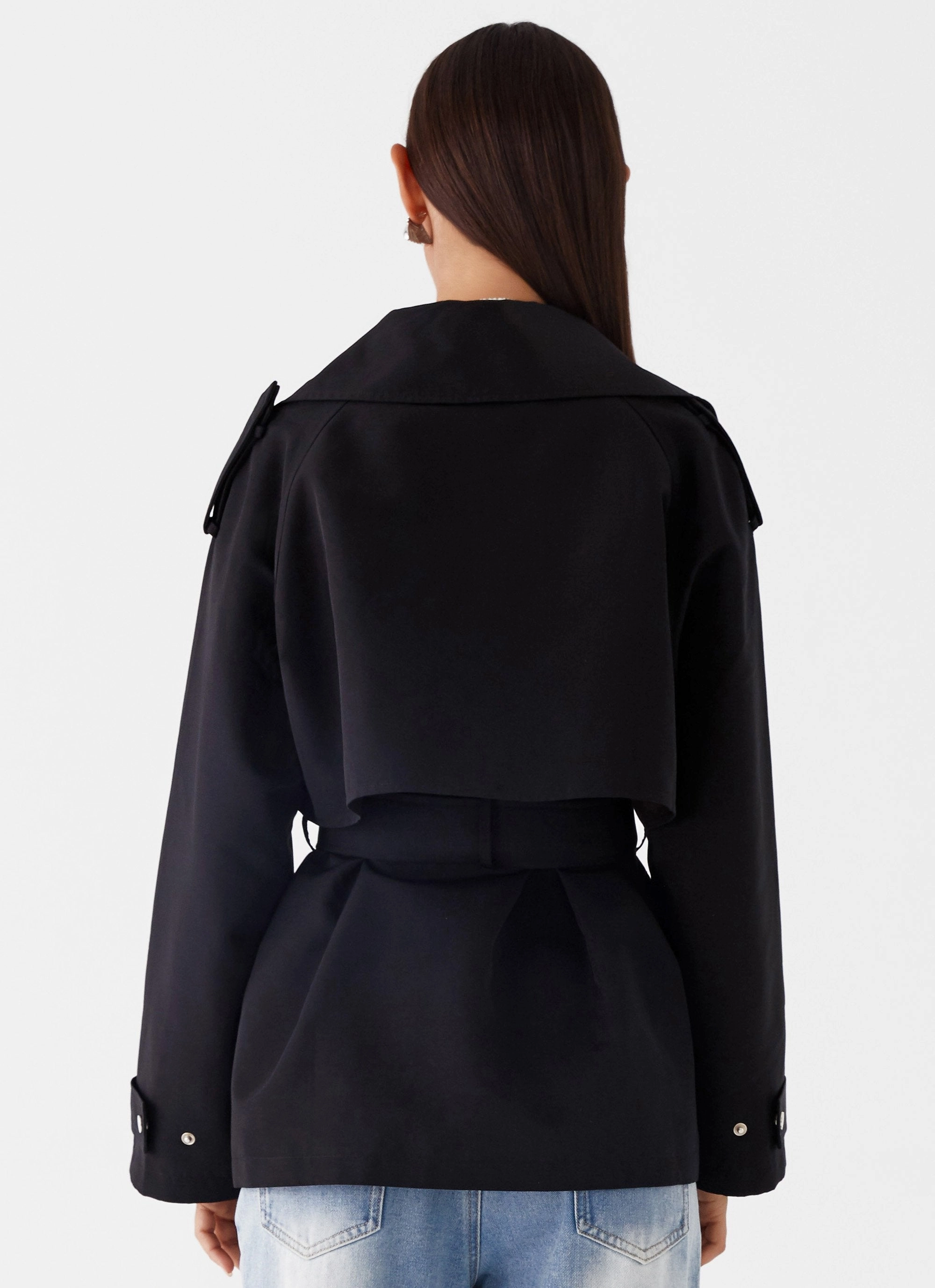 Reflective details Modern Street Ace Of Spades Cropped Trench Coat - Black