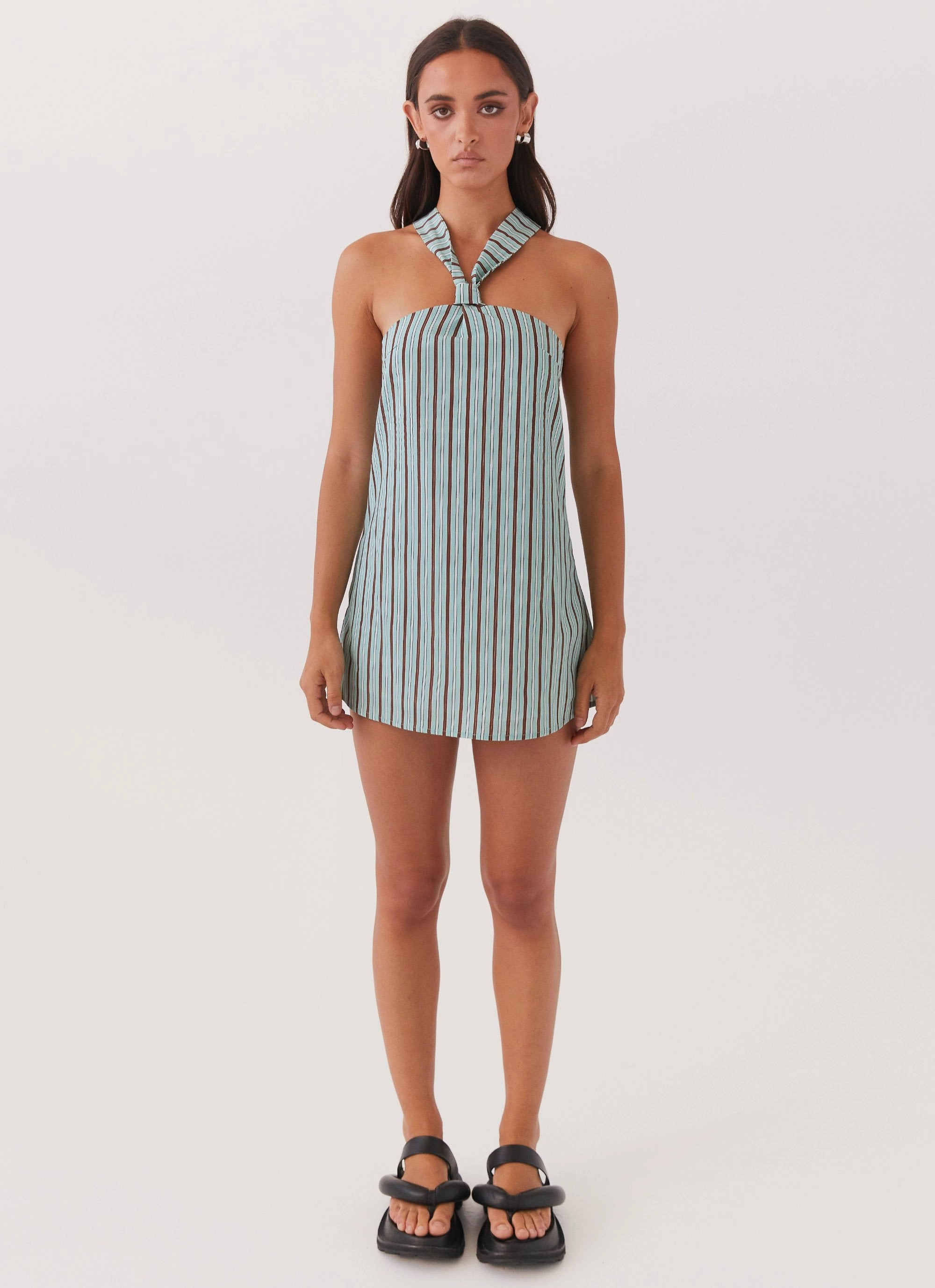 Keira Linen Mini Dress - Coastal Stripe Flawless Waistband Fit