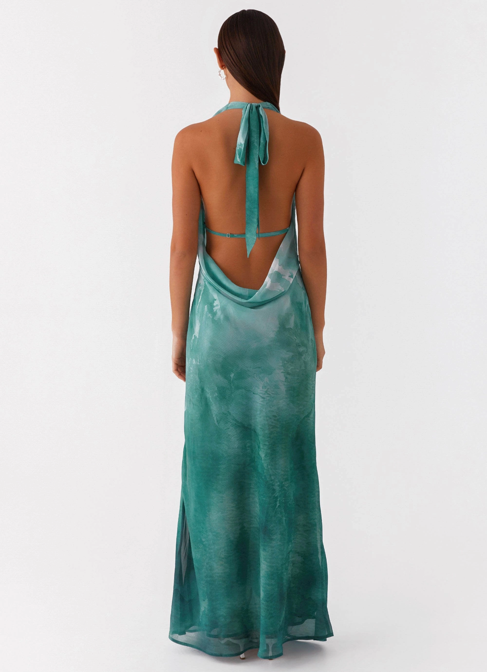 Nerissa Cowl Neck Maxi Dress - Green Tie Dye Elegant Mature