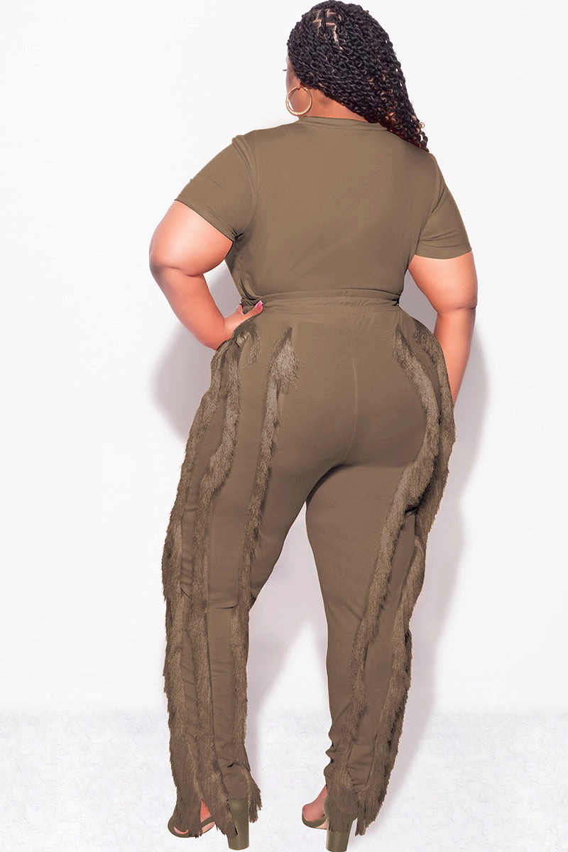 Cozy Essentials Luxe Look Final Sale Plus Size 2pc Tassel Pant Set in Mocha