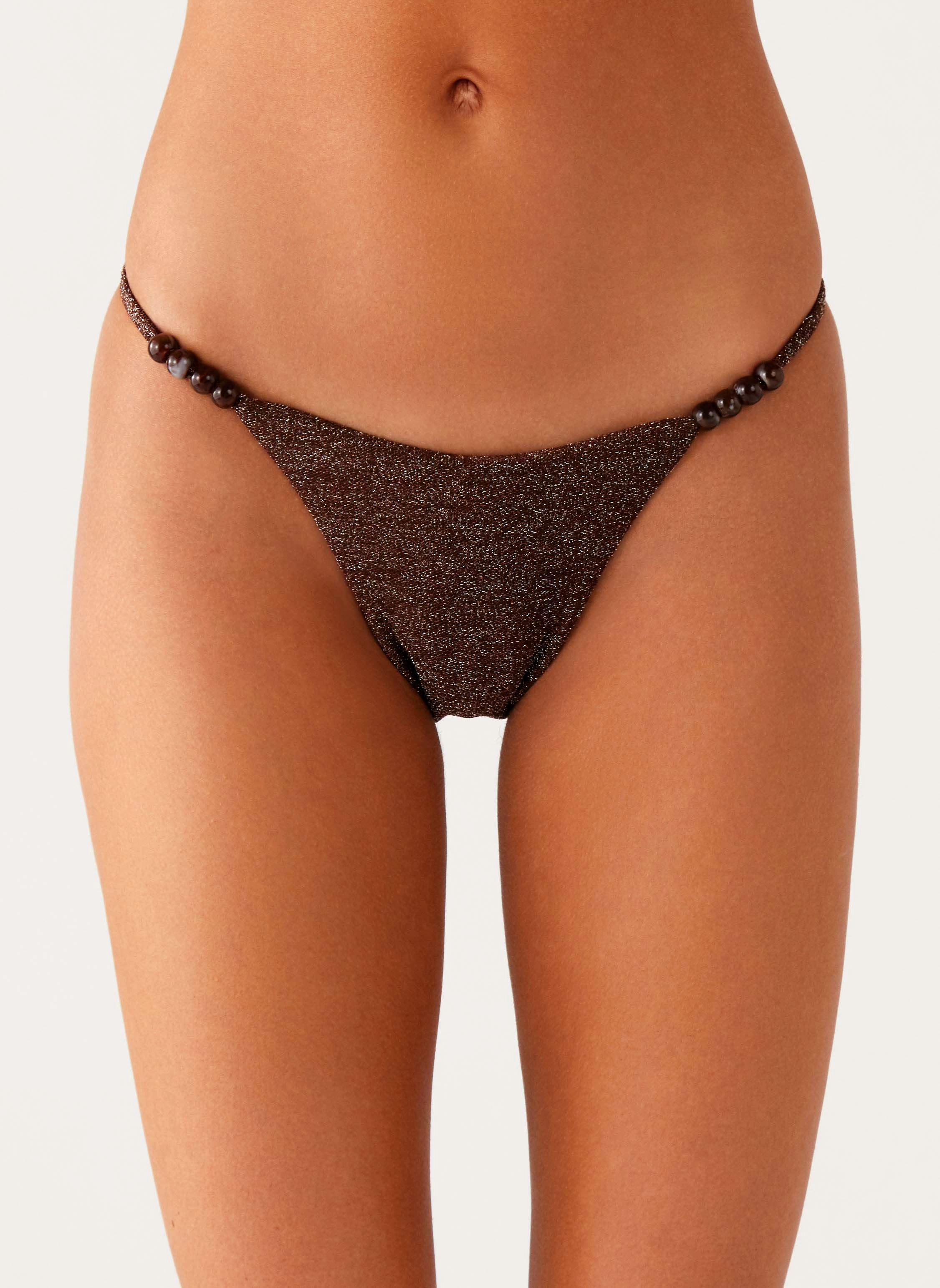Airtight Zipper Seals Perimeter Edge Protection Serefina Bead Bikini Bottom - Chocolate