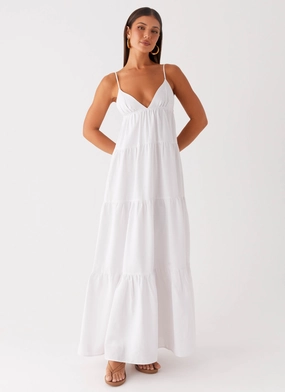 Autumn Mood Lotty Linen Maxi Dress - White