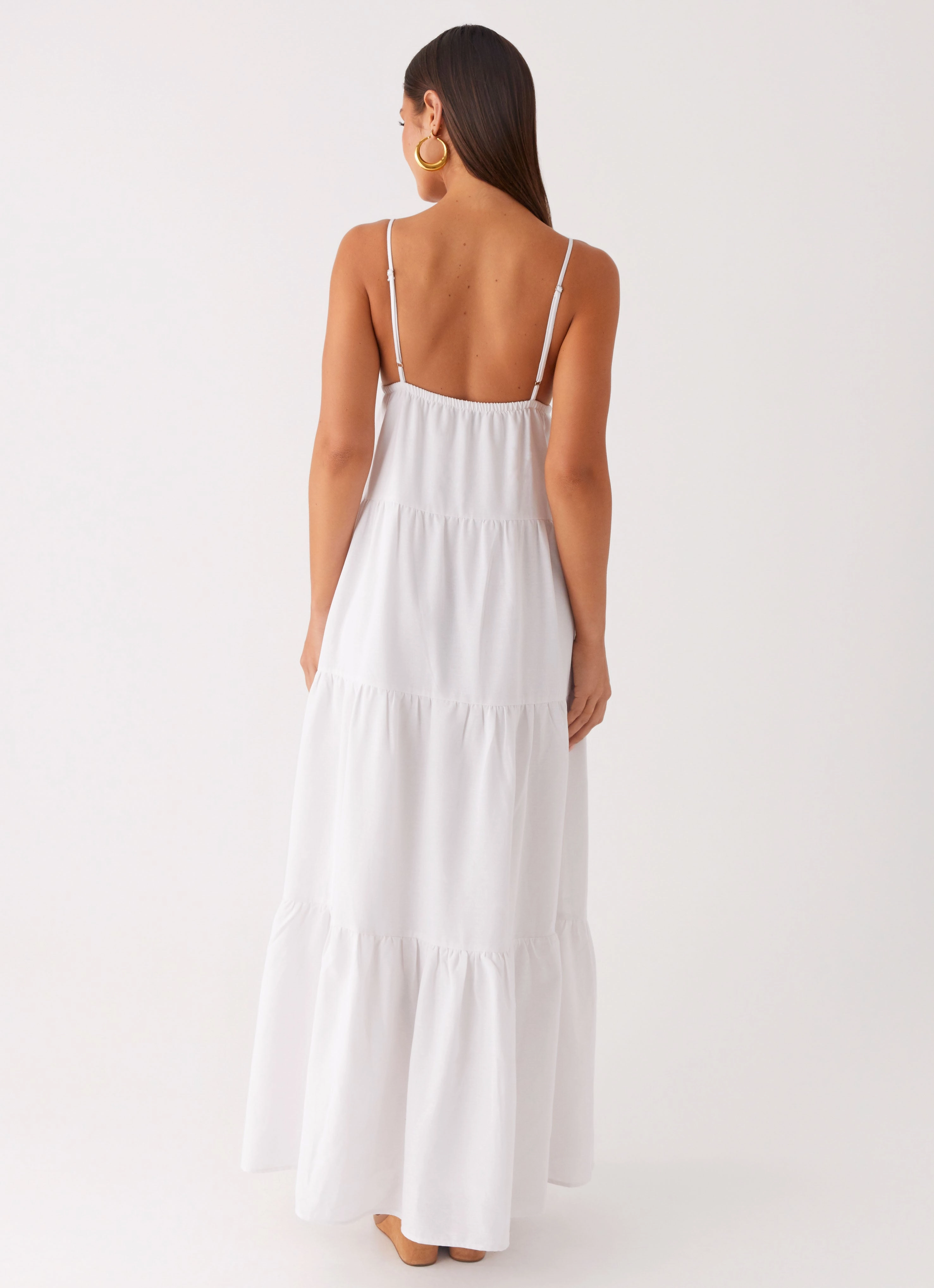 Artistic Flair LayeredHemline Lotty Linen Maxi Dress - White