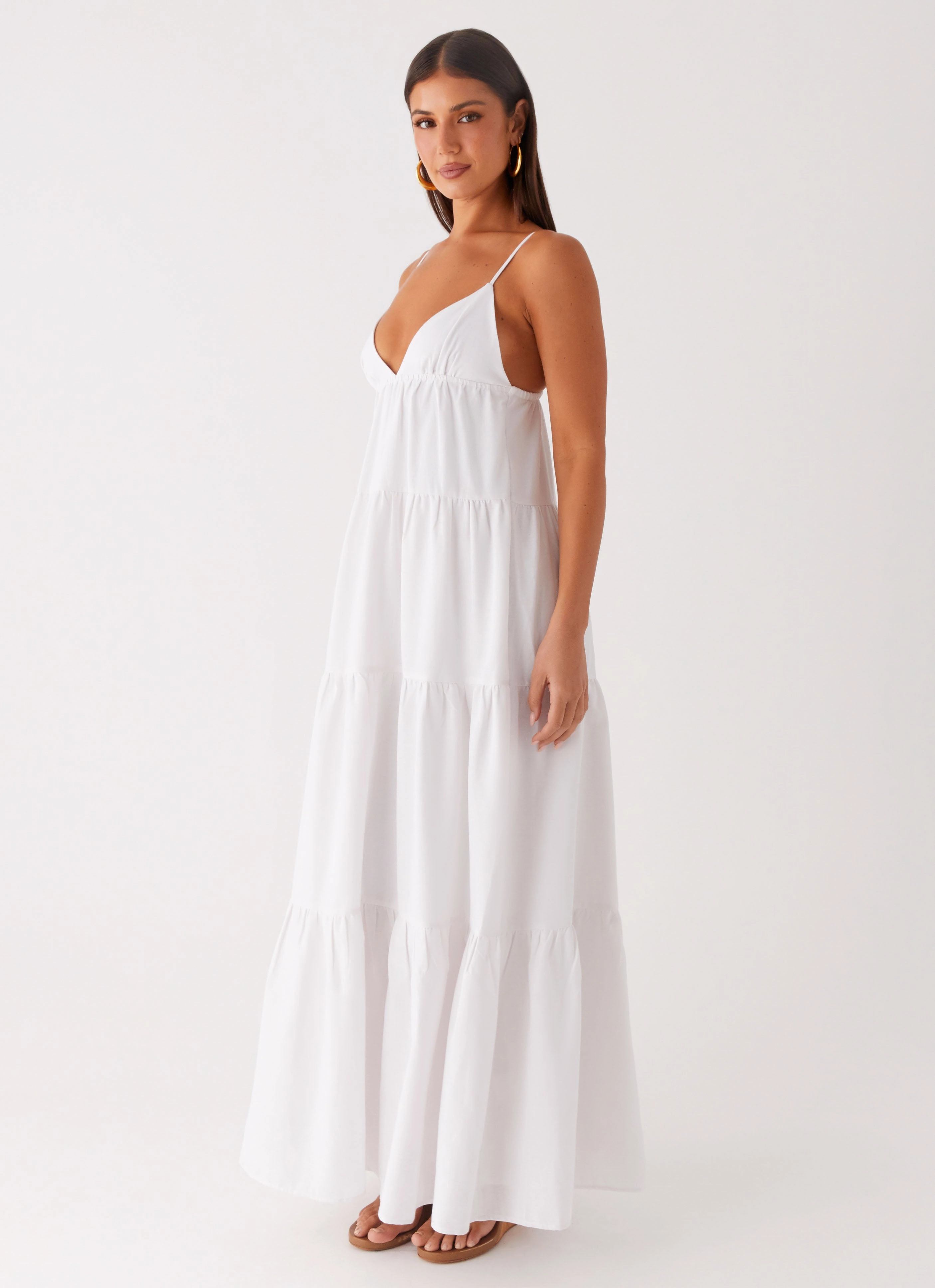 Sheer Look All-Occasion Look Lotty Linen Maxi Dress - White