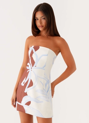 Modern-style Social Charm Denby Strapless Mini Dress - Bloom Wave Print