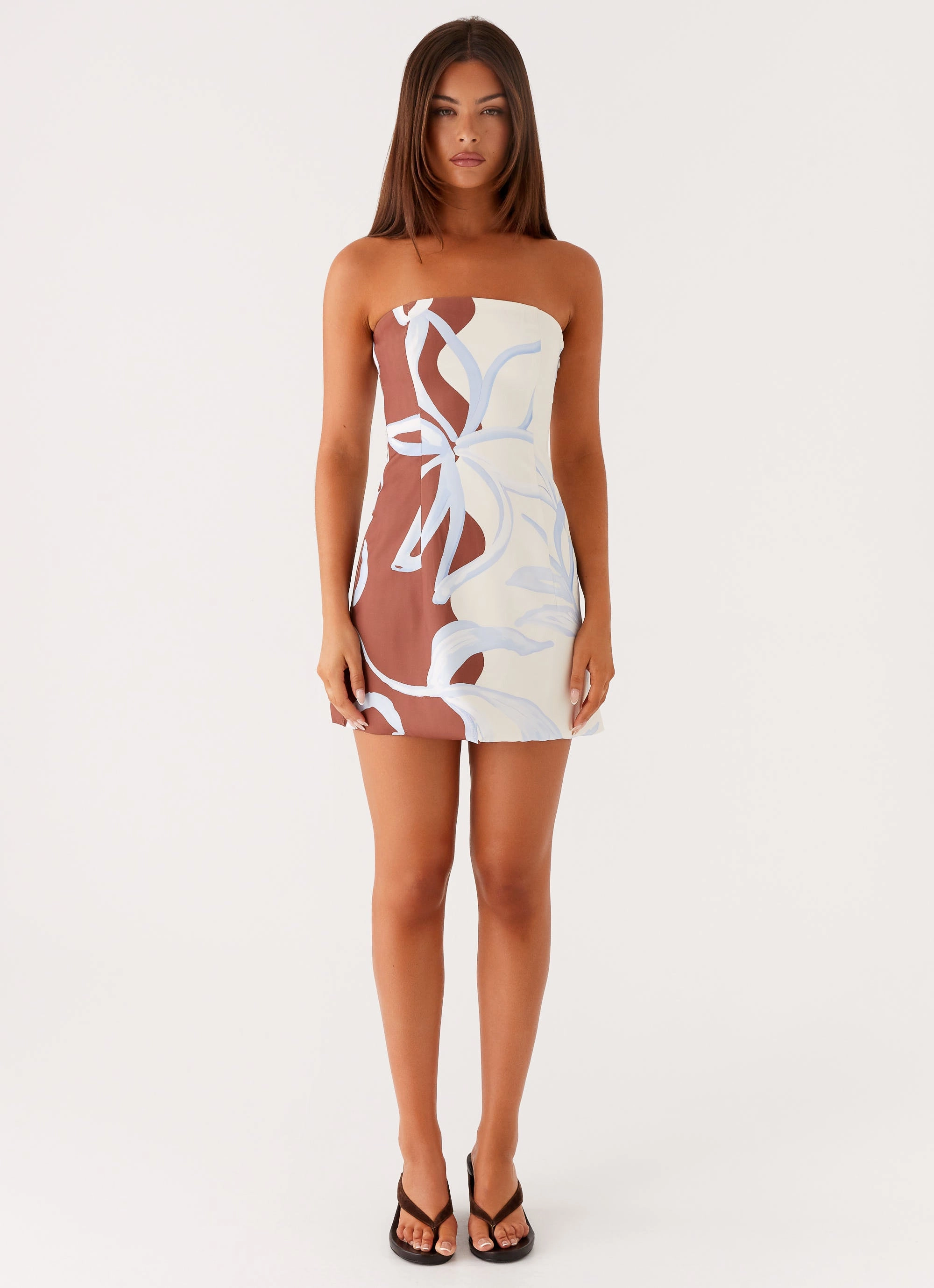 Comfortable Waist Denby Strapless Mini Dress - Bloom Wave Print