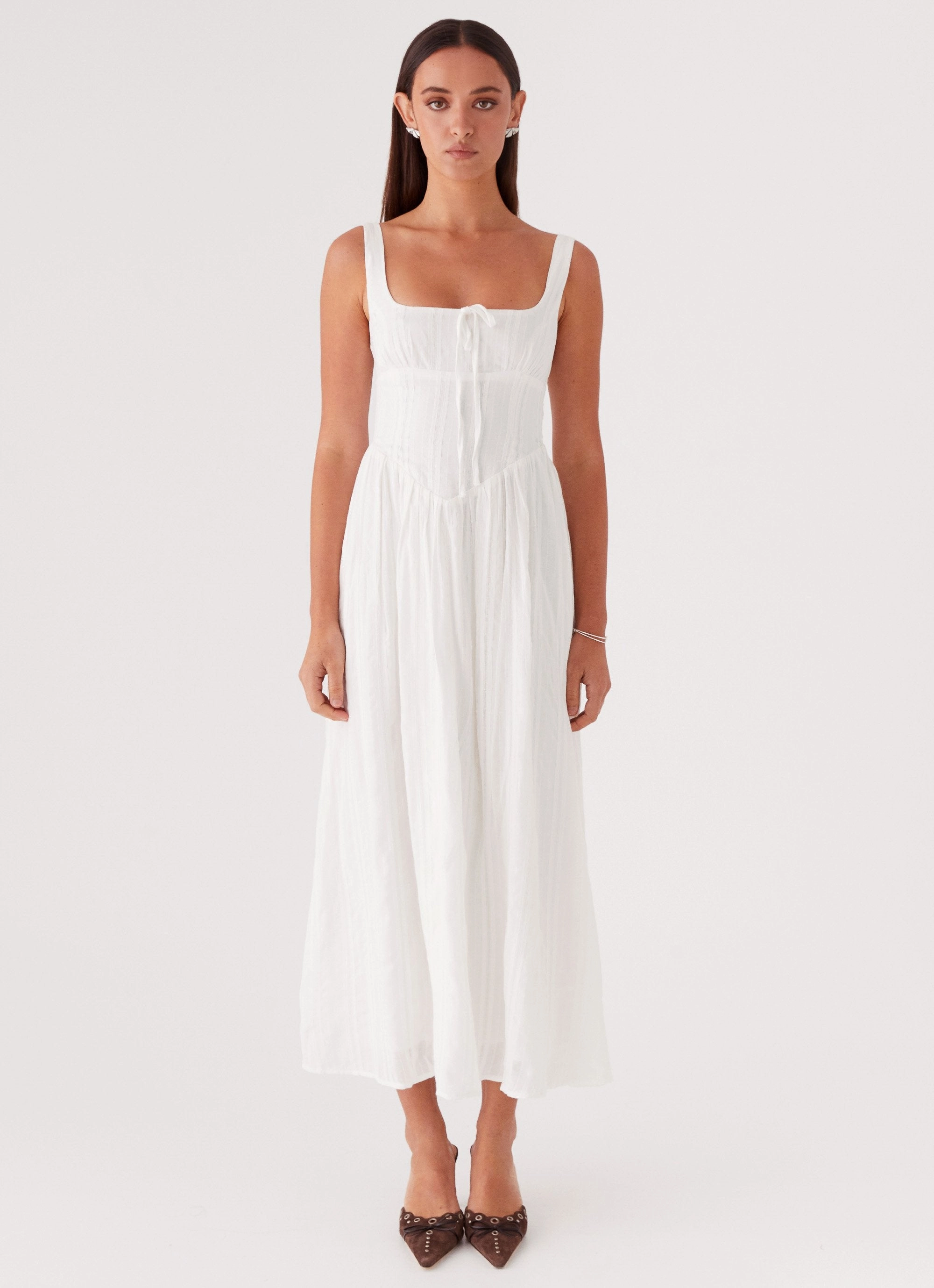 Pascuelle Midi Dress - White Silk-Blend