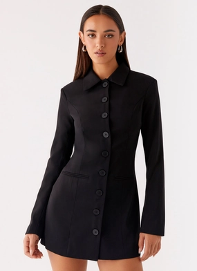 Memphis Blazer Mini Dress - Black Sleek Tailoring
