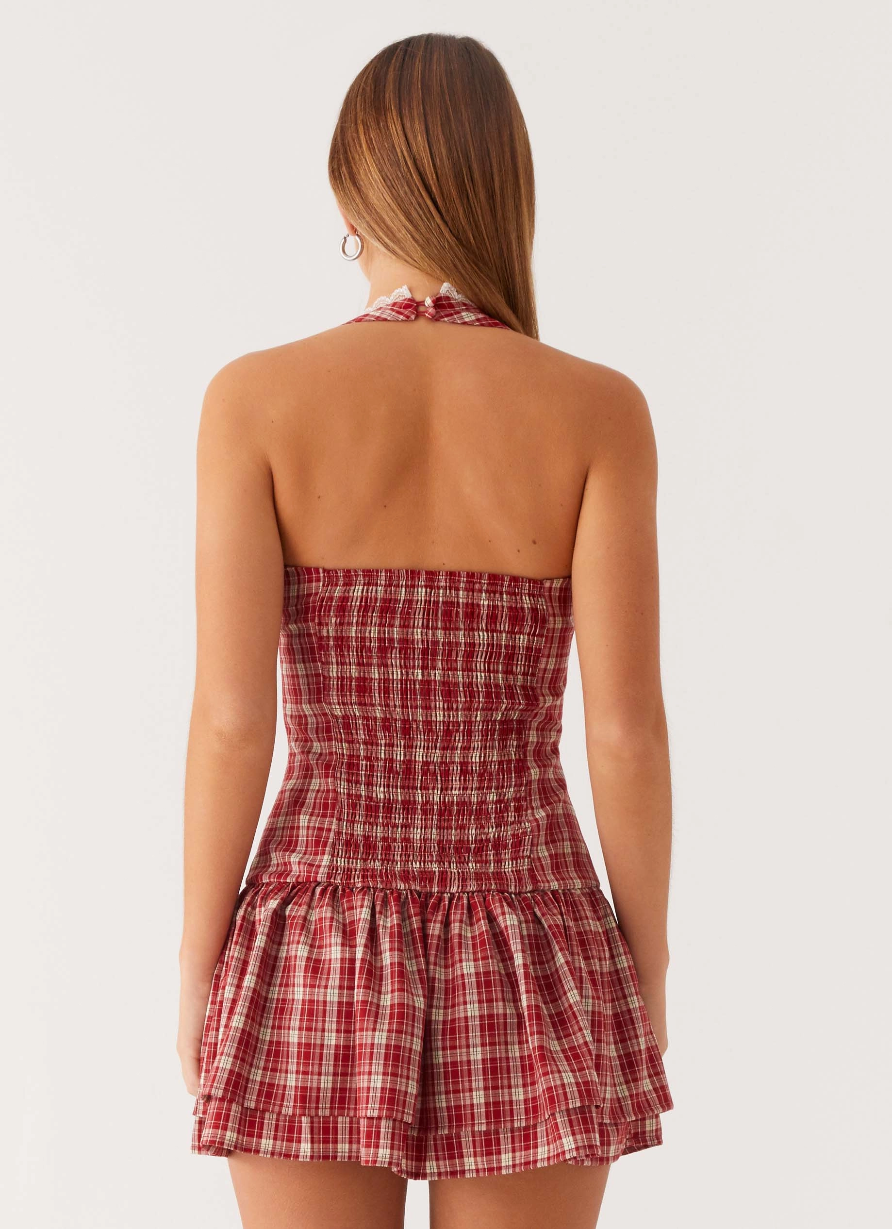 Lotus Dream Mini Dress - Ruby Check Wedding guest