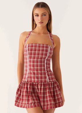 Lotus Dream Mini Dress - Ruby Check Minimal Tone
