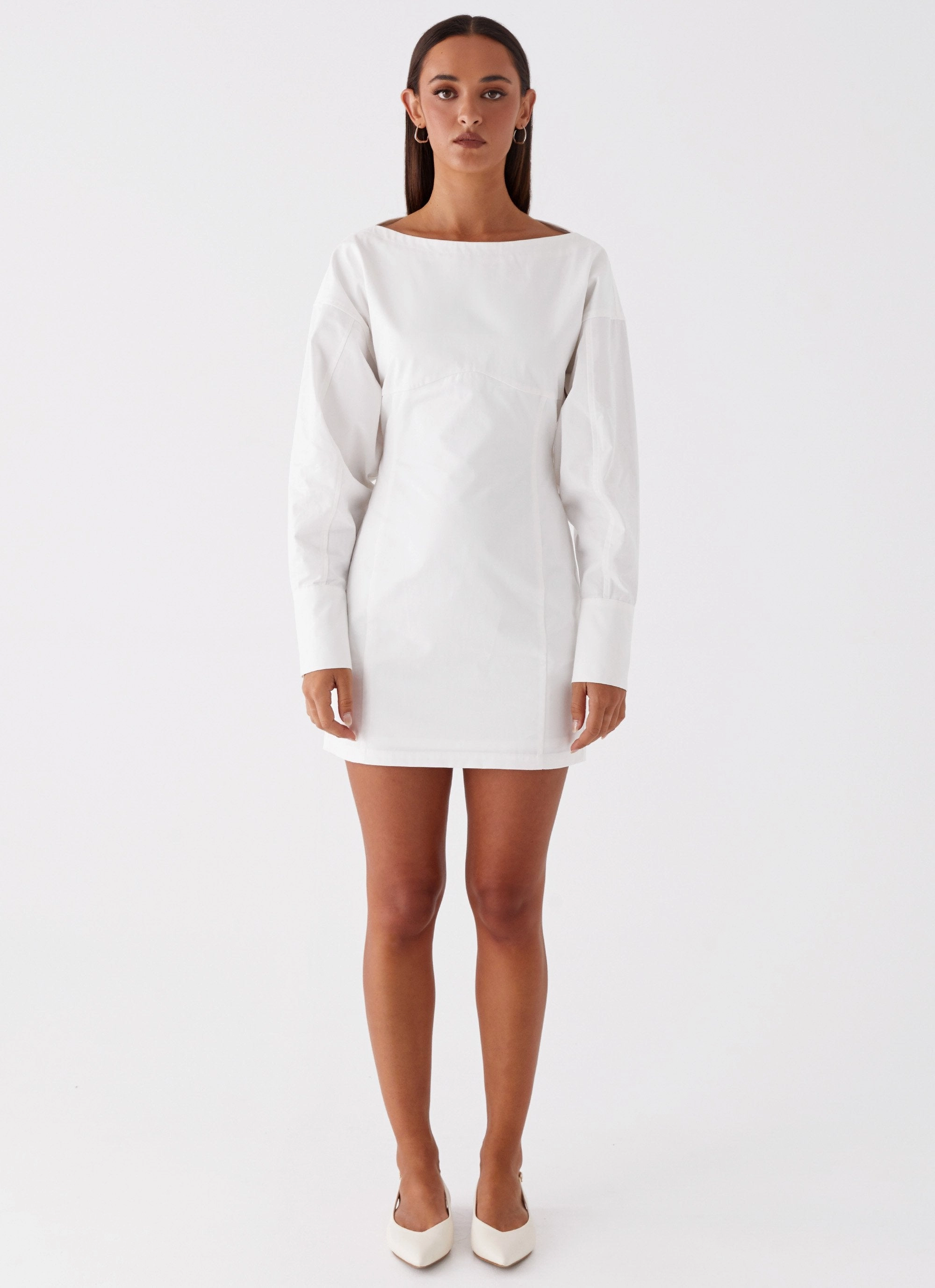 Dynasty Shirt Mini Dress - White Sleek Flow Layered Design
