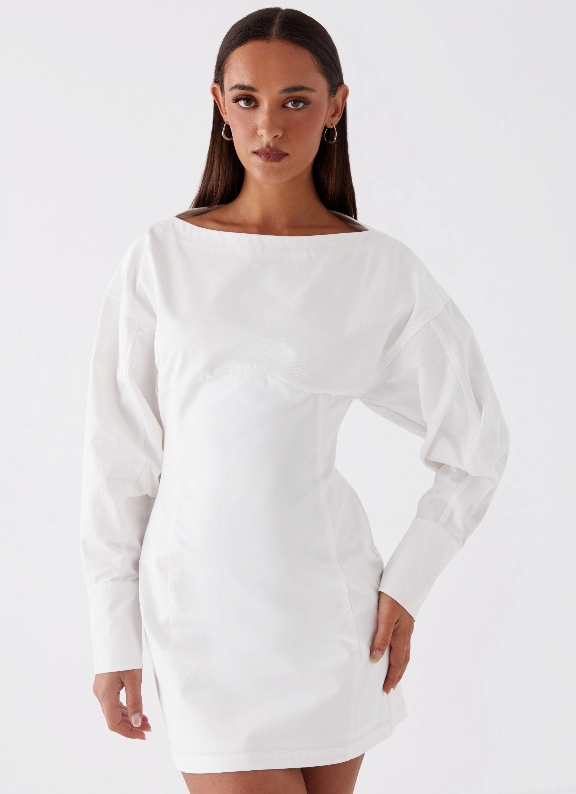 Dynasty Shirt Mini Dress - White Minimal Detail