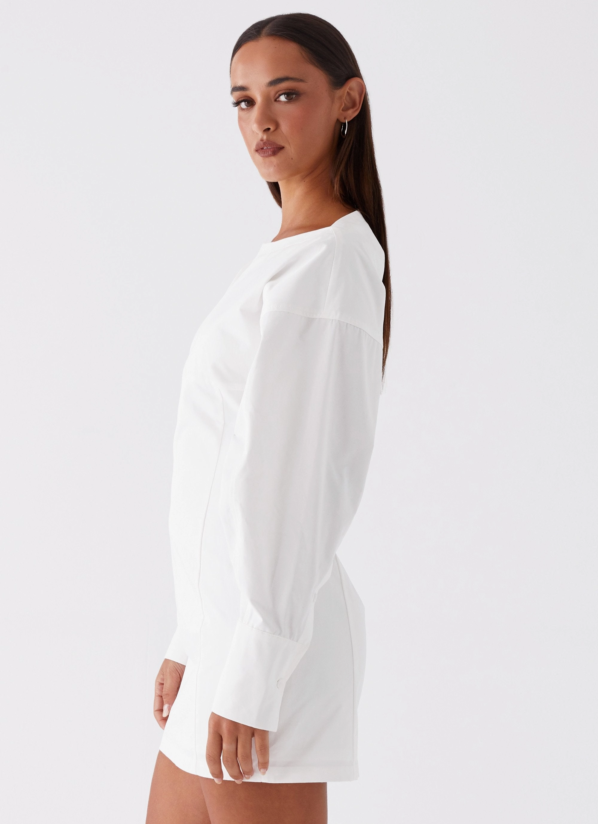 Elegant Tailoring Dynasty Shirt Mini Dress - White