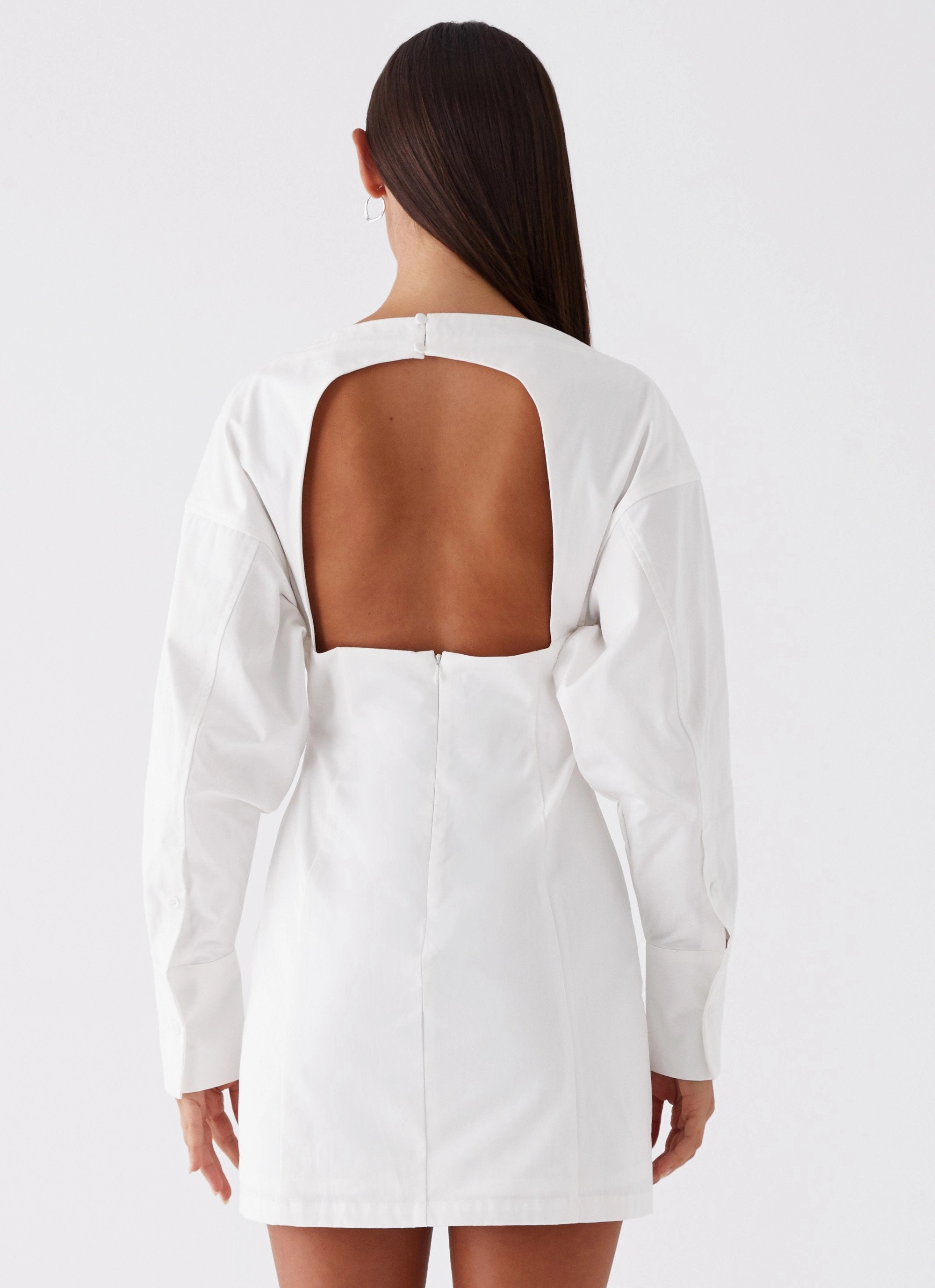 Dynasty Shirt Mini Dress - White Crinkle Effect Blue Sky