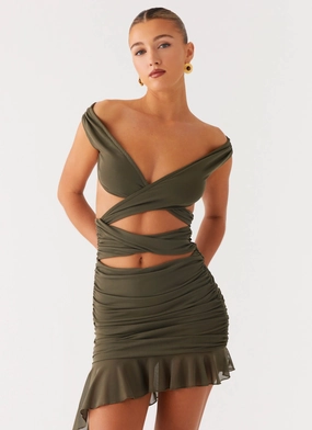 Contrasting Detail understated look Ivy Whisper Mini Dress - Khaki