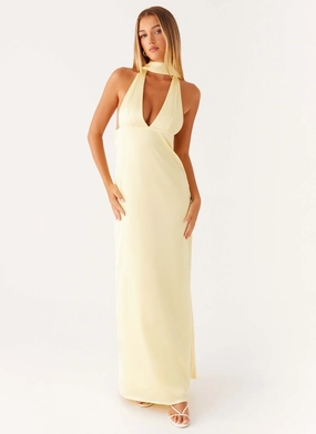 Refined Mood Sleek Design Fit Alicia Satin Halter Maxi Dress - Yellow