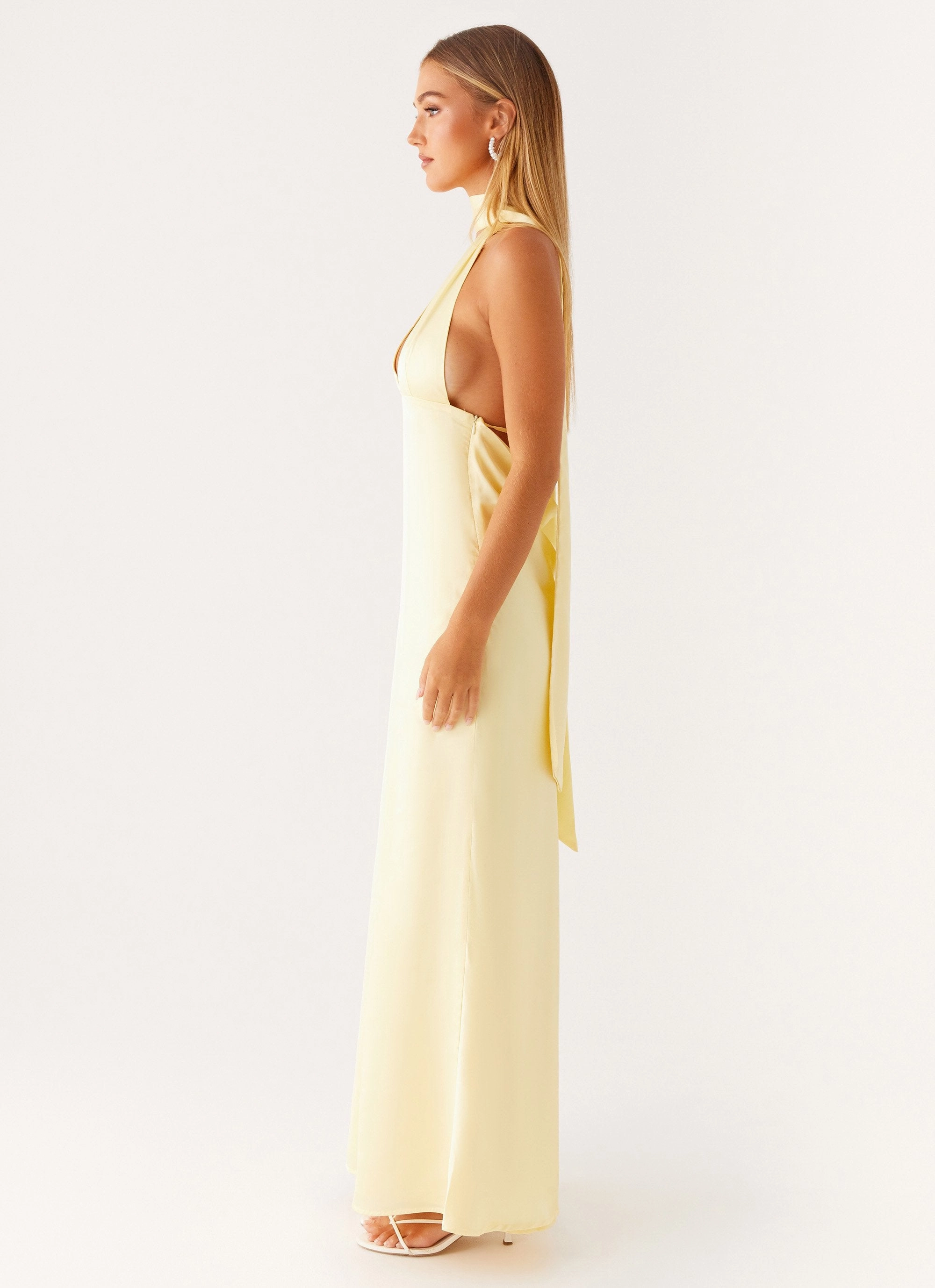 Alicia Satin Halter Maxi Dress - Yellow Fresh Appeal