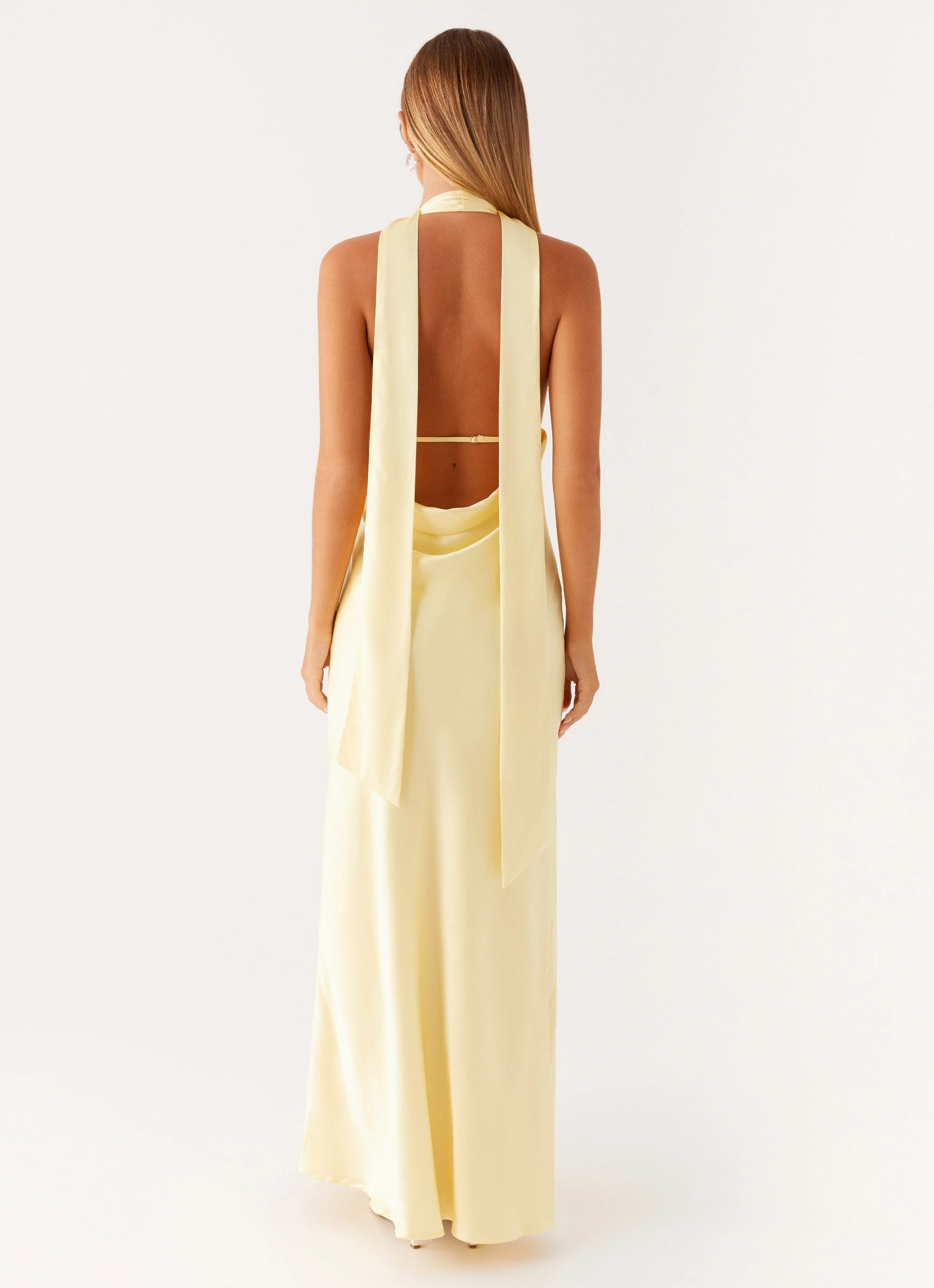 Fine Texture Tactile Feel Alicia Satin Halter Maxi Dress - Yellow