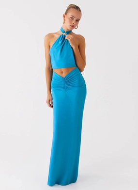 Dreamy Look Chiquita Halter Maxi Dress - Turquoise Blue