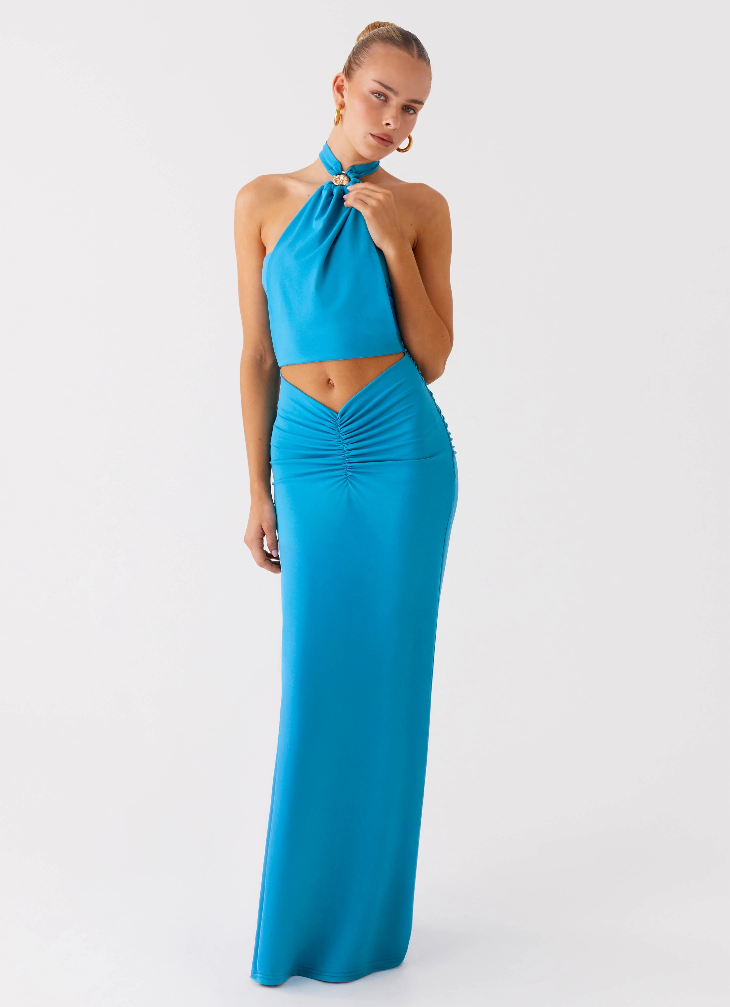 Dreamy Look Chiquita Halter Maxi Dress - Turquoise Blue
