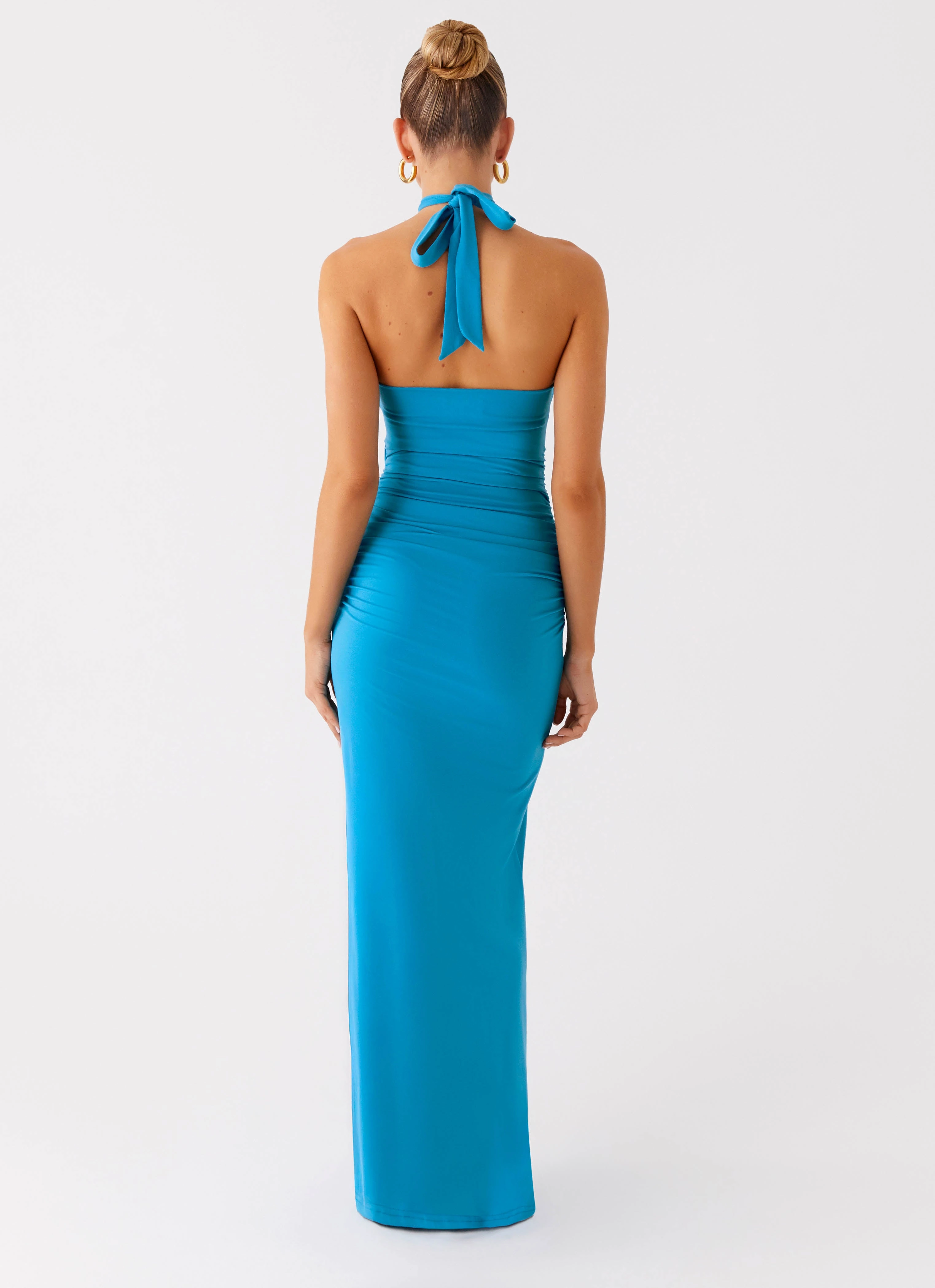 Edgy Twist All Day Chiquita Halter Maxi Dress - Turquoise Blue