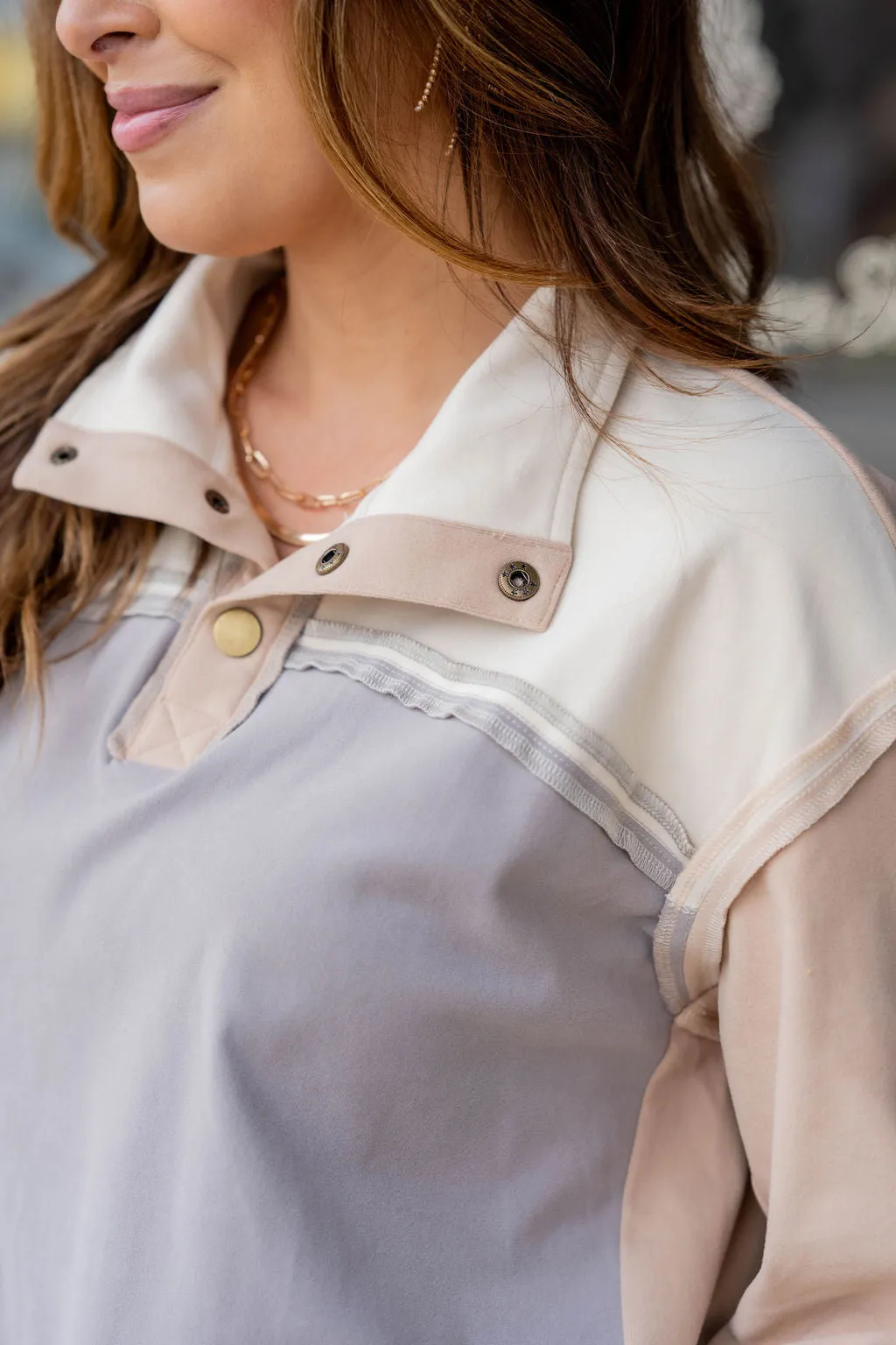 Tri Color Raw Edge Pullover