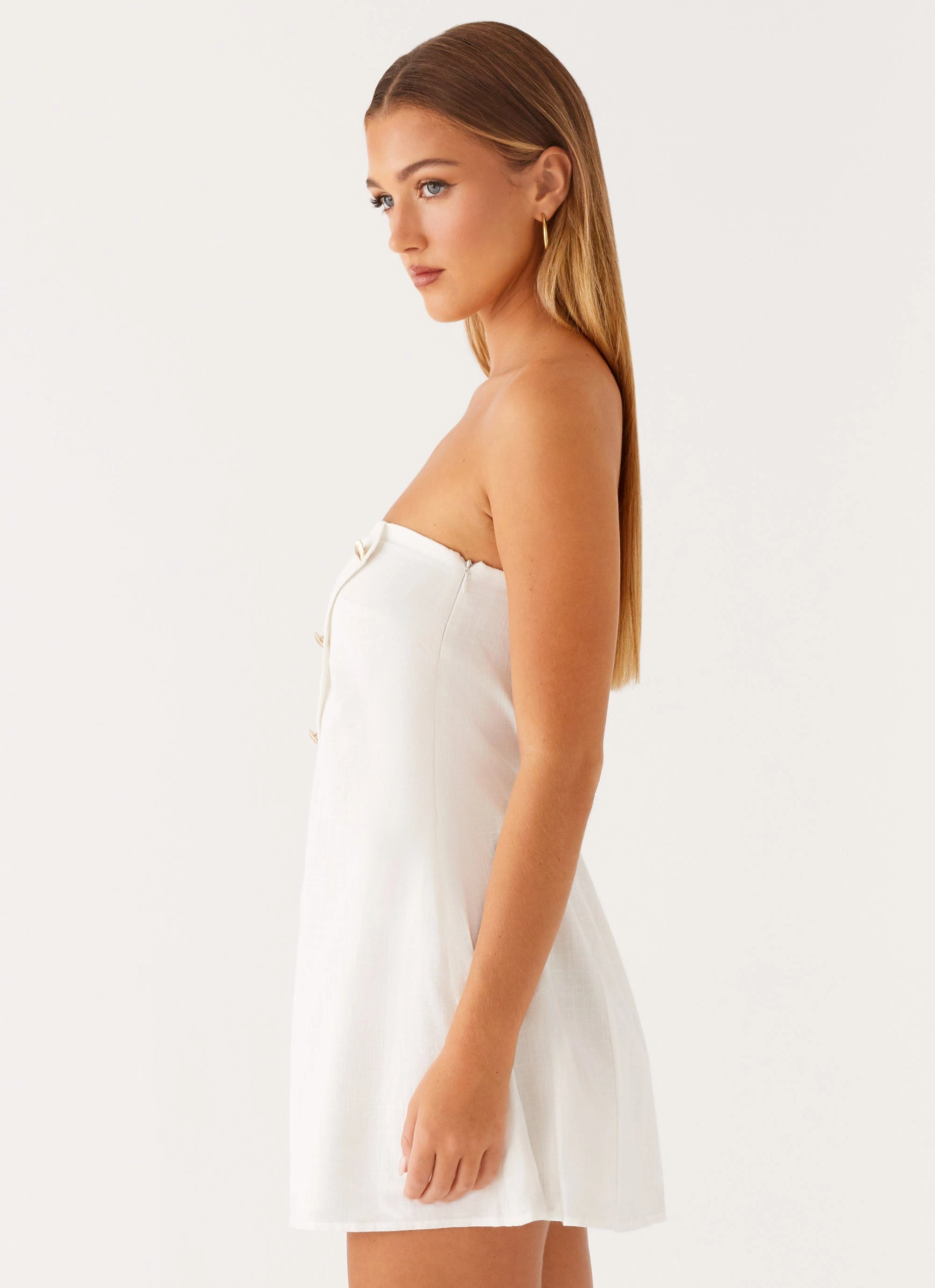 Classic Appeal Mesh Soft Hazel Mini Dress - White