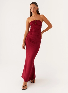 All Gender Fit Layered-Sleeve Rudy Maxi Dress - Maroon