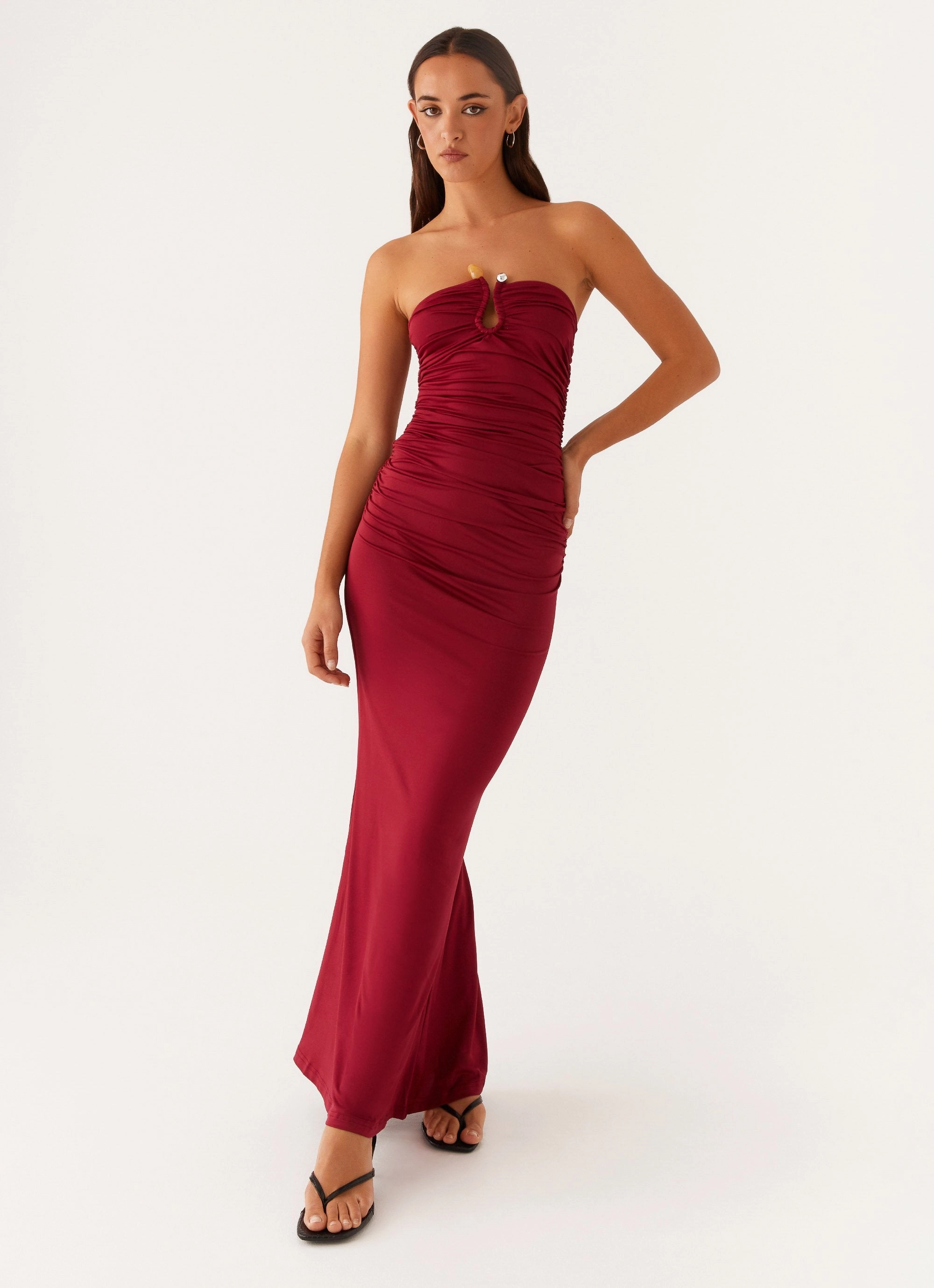 All Gender Fit Layered-Sleeve Rudy Maxi Dress - Maroon