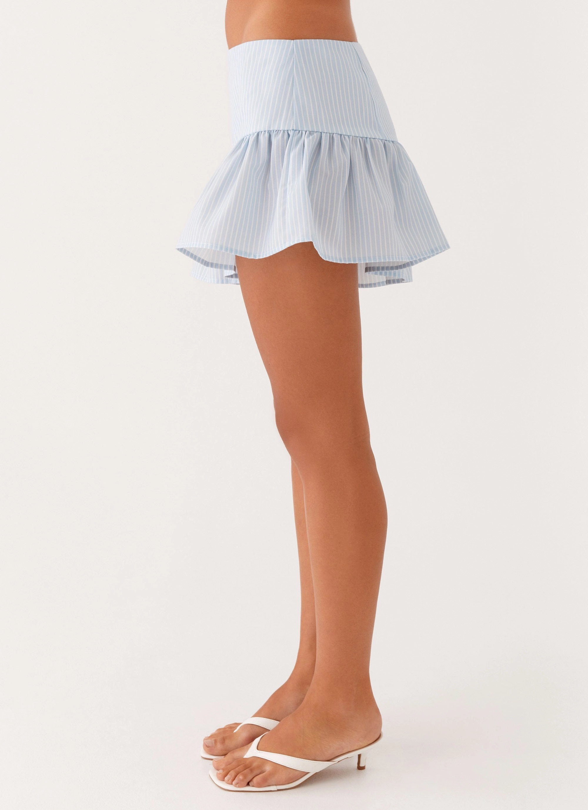 Bennett Mini Skirt - Blue White Stripe Minimal Detail Smart Layering