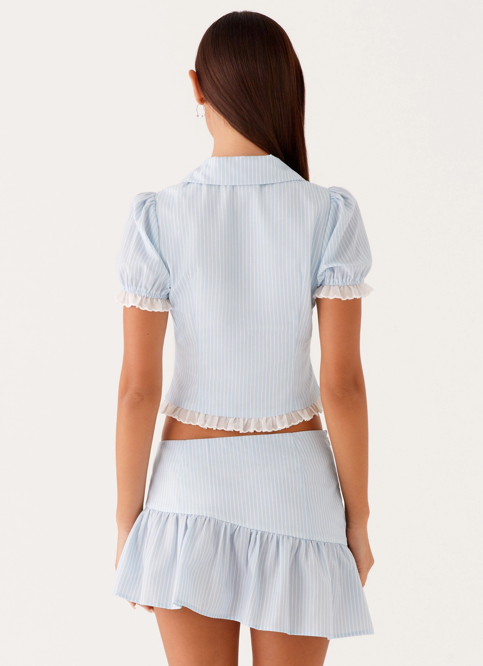 Bennett Mini Skirt - Blue White Stripe Boat-Neck