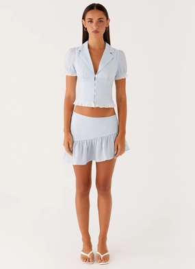 Travel Essential Dropped-Waist Bennett Mini Skirt - Blue White Stripe
