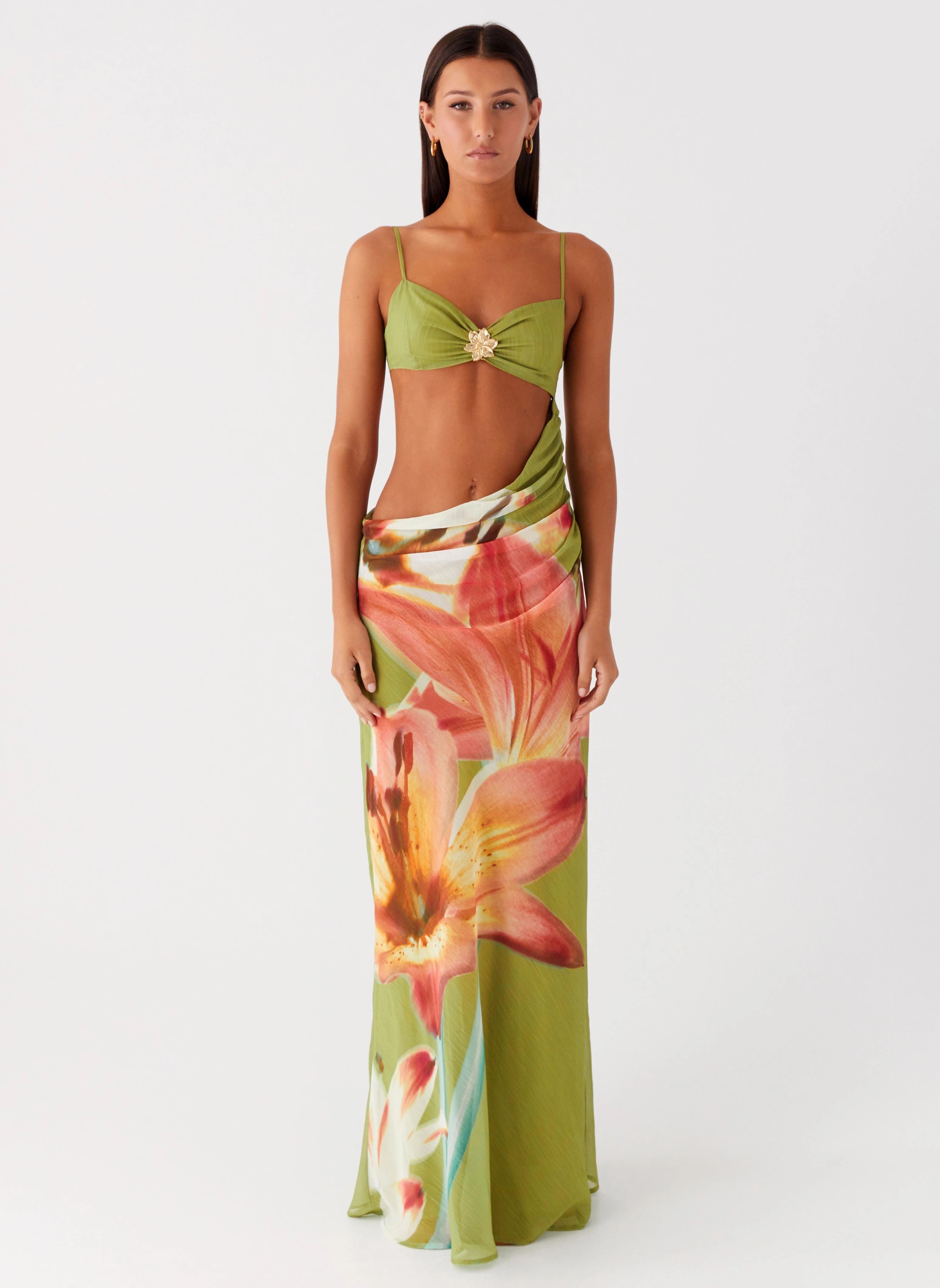 Tropic Rush Cut Out Maxi Dress - Jungle Floral Vacation Vibes Easy-Storage