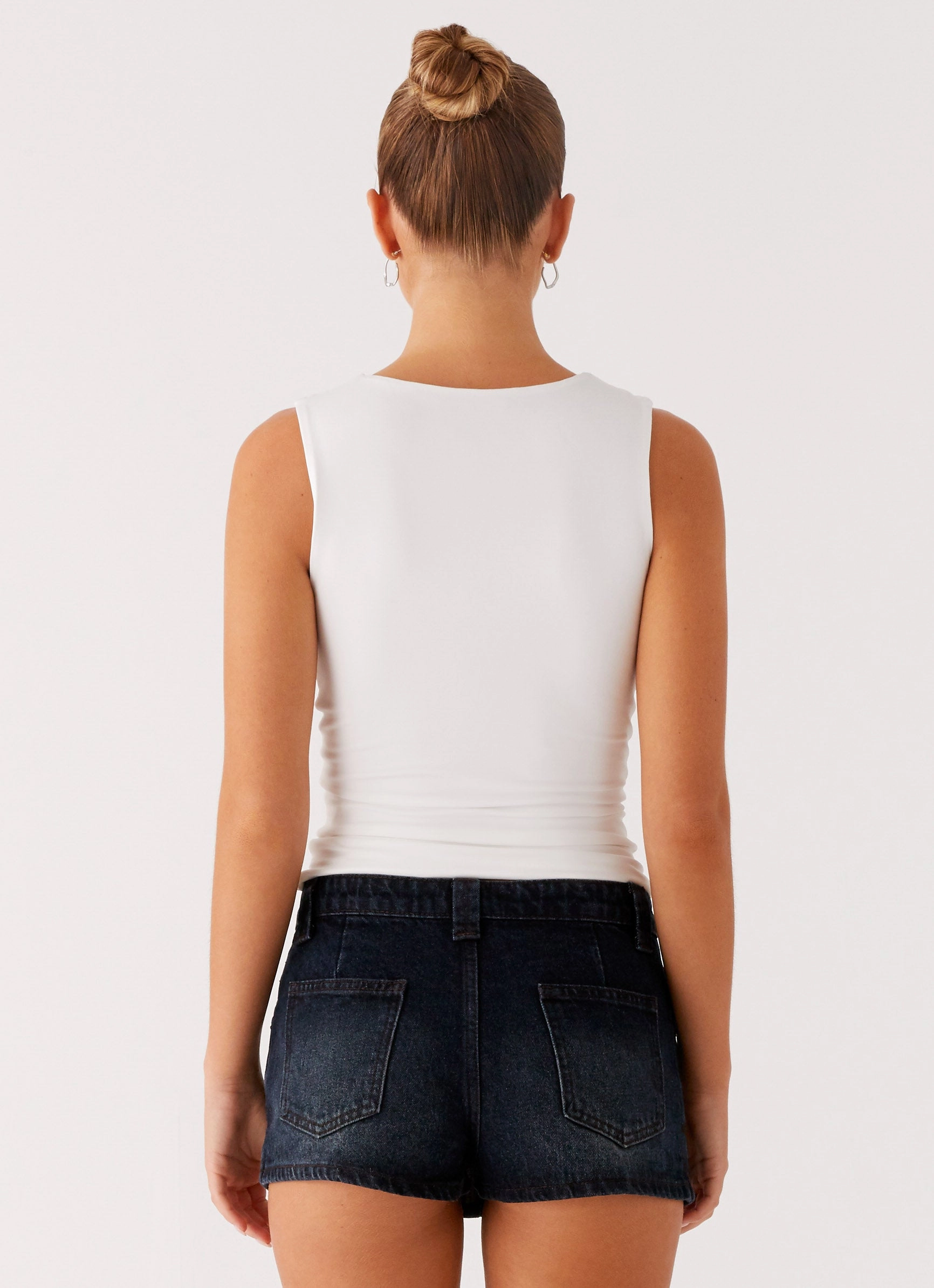 Tropics Low Rise Denim Mini Skort - Washed Dark Blue Zip Pocket Stable Shape