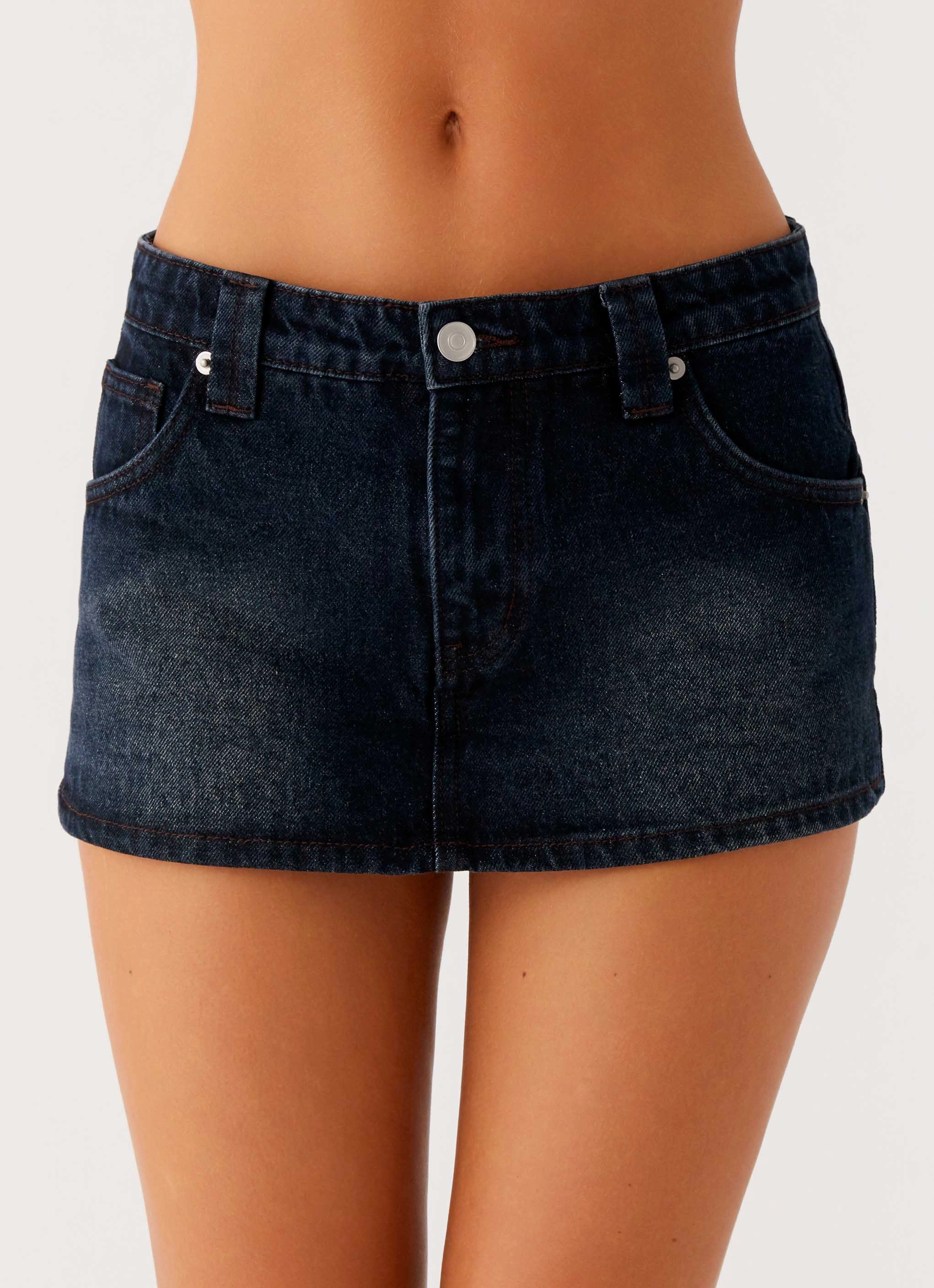 Tropics Low Rise Denim Mini Skort - Washed Dark Blue WaterRepellentCoating
