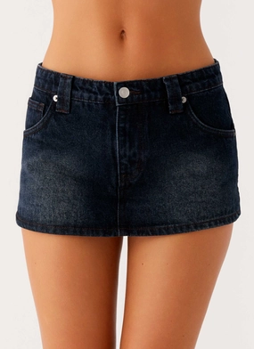Tropics Low Rise Denim Mini Skort - Washed Dark Blue WaterRepellentCoating