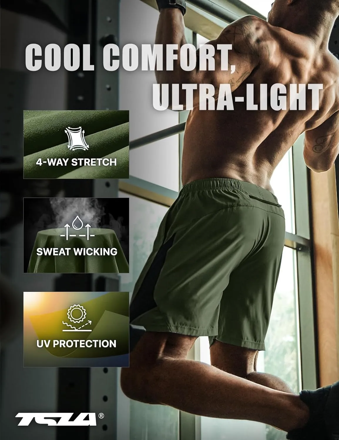TSLA Men's Active Running Shorts, Training Exercise Workout Shorts, Quick Dry Gym Athletic Performance Shorts with Pockets