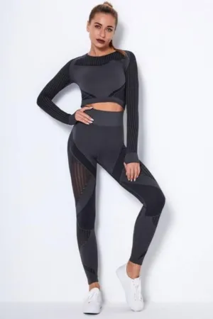 Tummy Control High Waist Seamless  Top And Leggings 2 Piece Set - Black