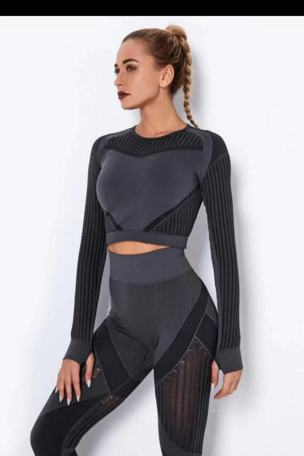 Tummy Control High Waist Seamless  Top And Leggings 2 Piece Set - Black