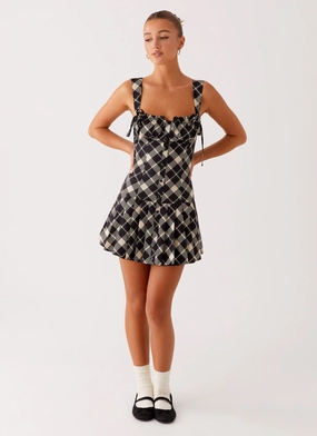 Flexible Cut Tuni Mini Dress - Taupe Check