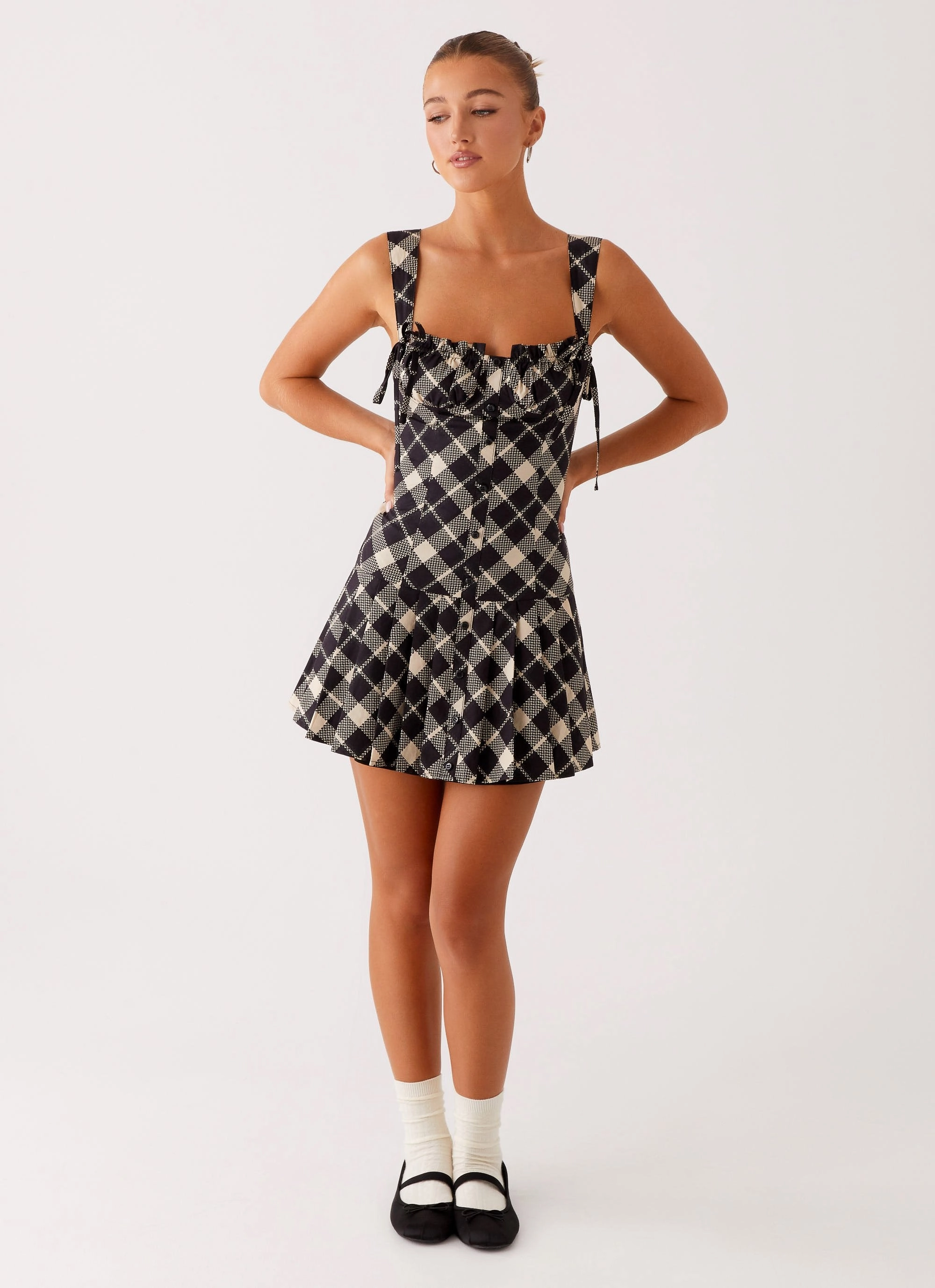 Flexible Cut Tuni Mini Dress - Taupe Check