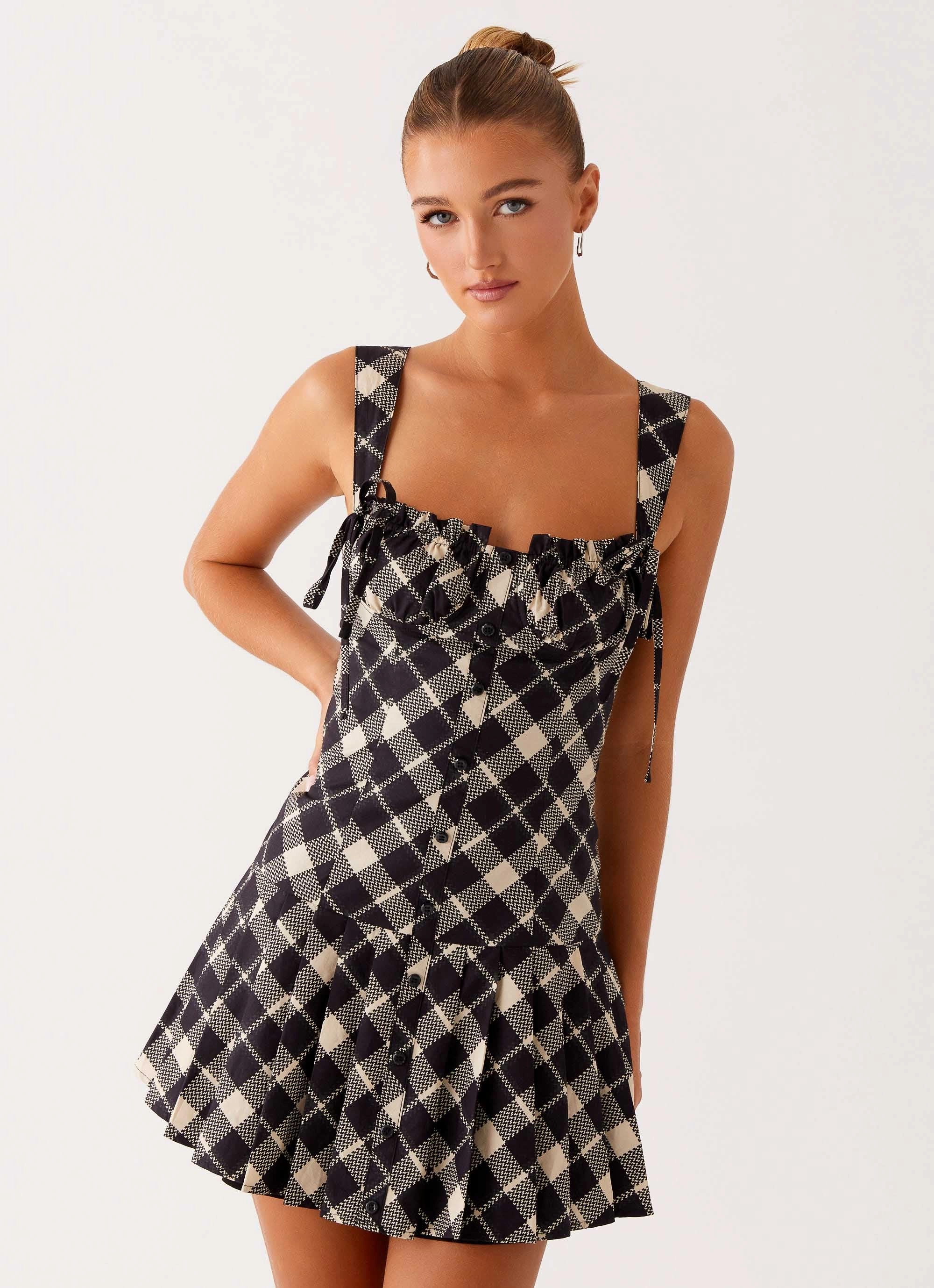 travel mode Tuni Mini Dress - Taupe Check