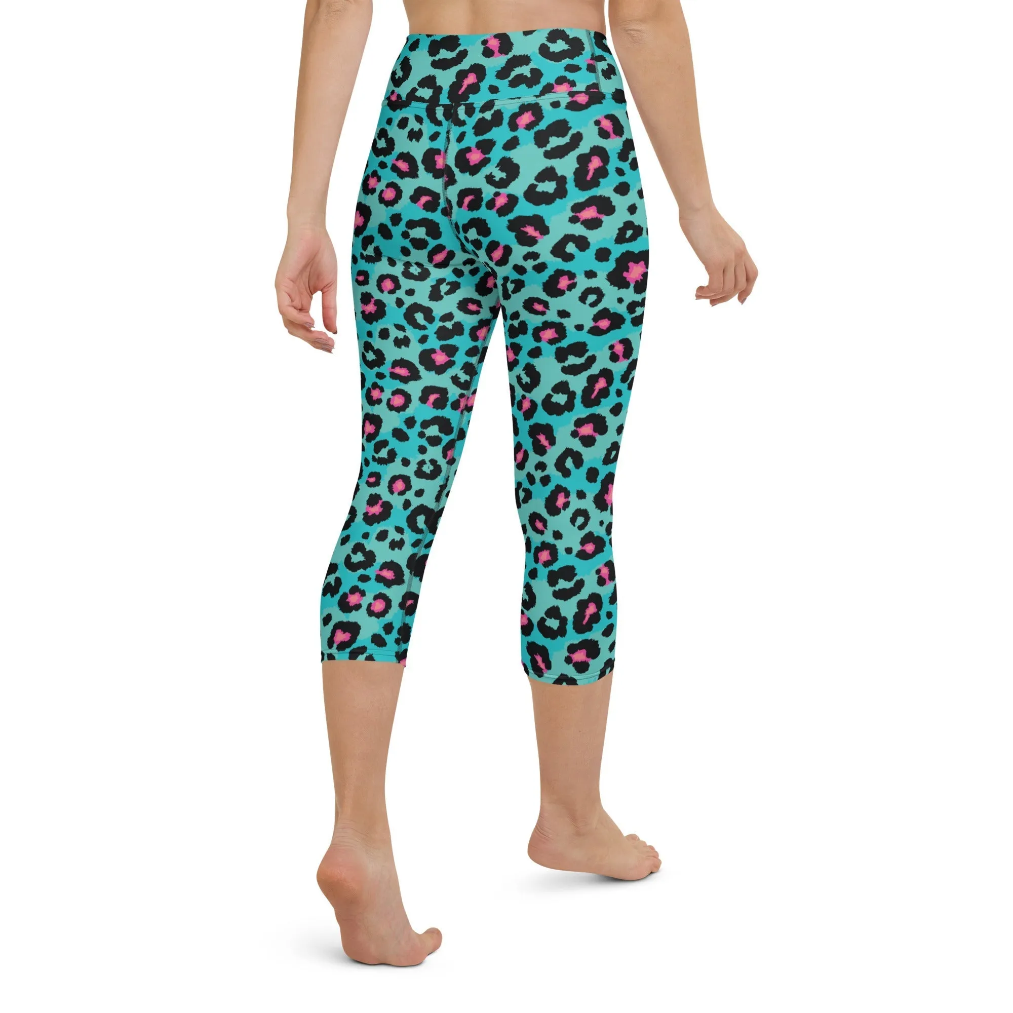 Turquoise Leopard Print Yoga Capris