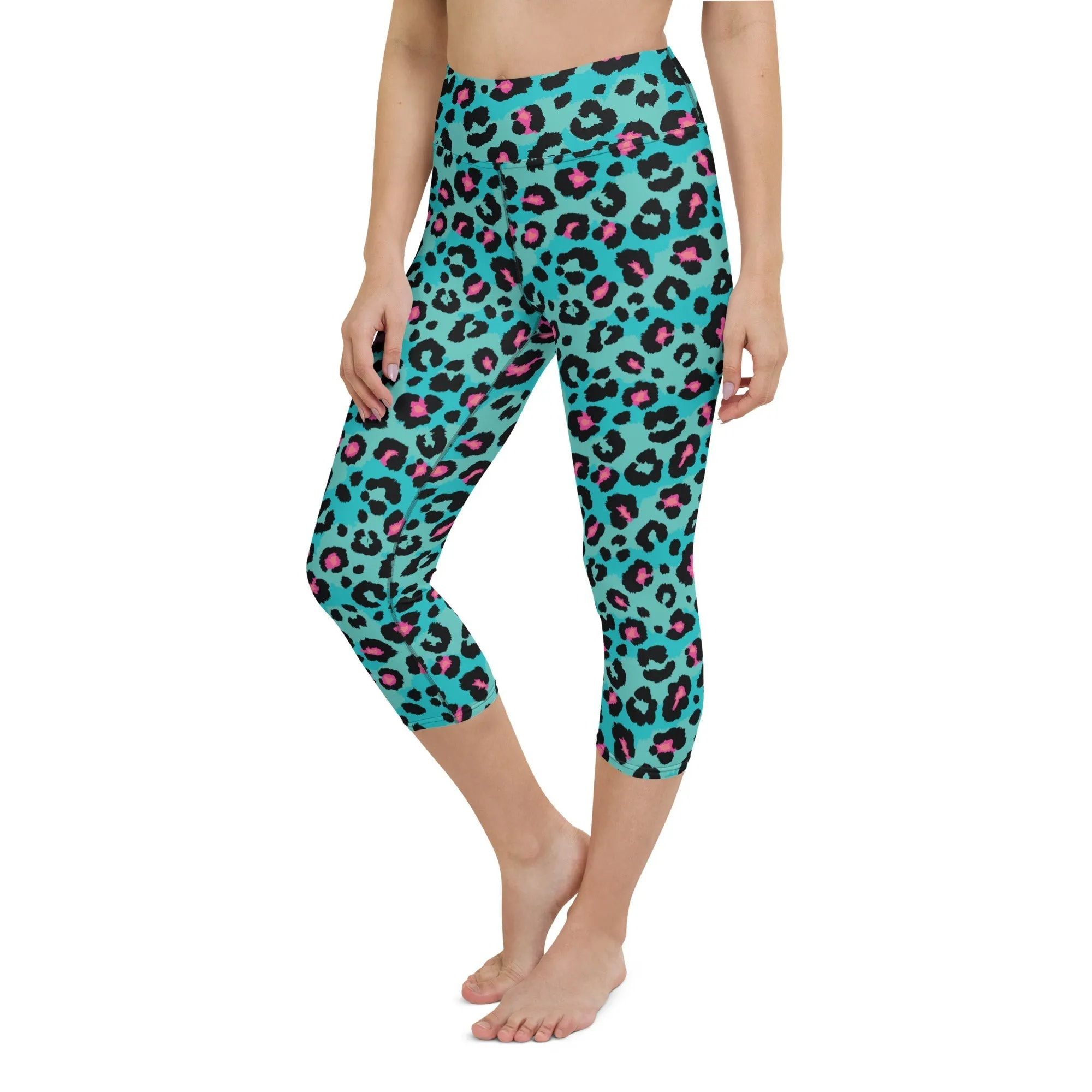 Turquoise Leopard Print Yoga Capris