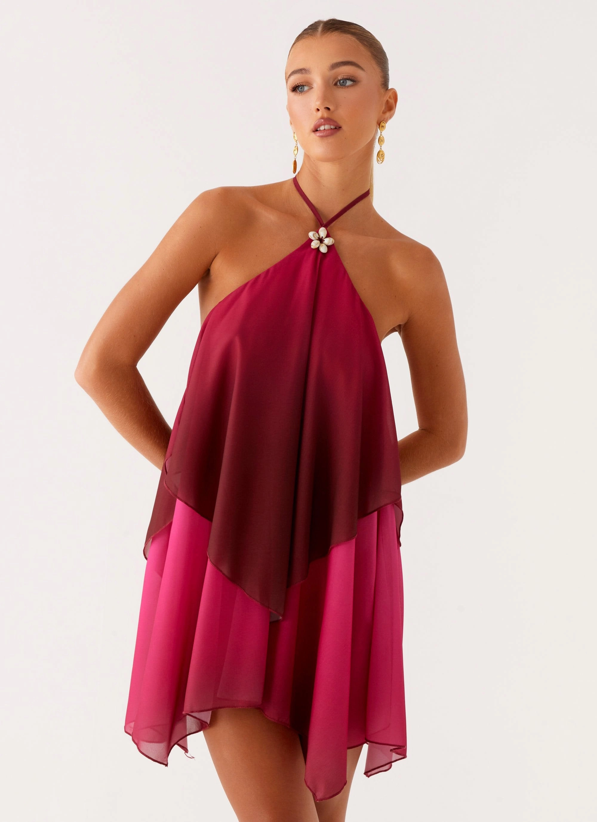 Fall Inspired All Daywear Twin Flame Mini Dress - Fuchsia Gradient