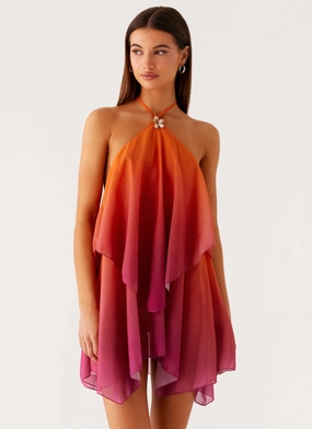 Twin Flame Mini Dress - Orange Gradient Mixed Fabric