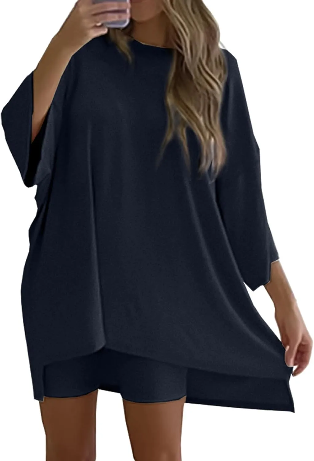 Two Piece Set for Women Matching Oversized Tops&Biker Shorts Set Loose Fit Outfit Summer Vacation Outfit 2025